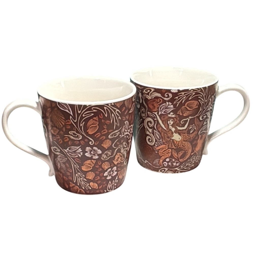 Starbucks Coffee Mugs 2 Brown 12oz 2009 Anniversary Blend Siren‎ Bone China - Picture 2 of 8